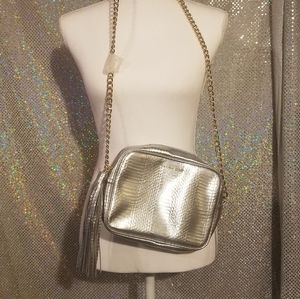 Victoria Secret Silver Crossbody Purse with Gold Chain NWT